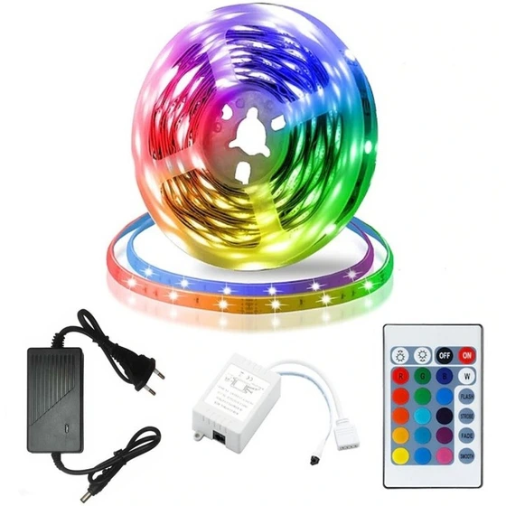 خرید و قیمت پک کامل ریسه ال ای دی نواری آر جی بی 5 متری LED RGB هفت رنگ ...
