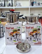تصویر زودپز دوقلو تفال درب کلیپسی مخزن استاندارد 5و7 لیتر مدل Tefal استیل درجه یک 18/10 نگیر کف چدن کیفیت عالی 