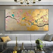 تصویر تابلو نقاشی رنگ روغن گل و پرنده ۱۴۰*۷۰ کد ۳۱۱ ارسال رایگان 