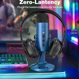 تصویر میکروفون برند Zealsound مدل K66 ZealSound USB Microphone, Gaming Condenser Microphone for Phone/Laptop/PC/PS4/5/Computer, Mic with Gain Knob, LED Mute, Monitor Volume Adjustment, Stand Base