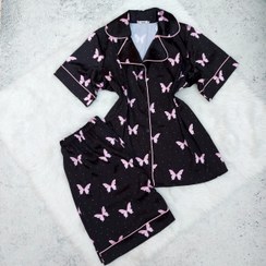 تصویر بلوز‌ شورتک ساتن زنانه طرح پروانه 