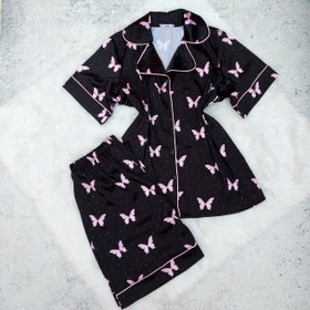 تصویر بلوز‌ شورتک ساتن زنانه طرح پروانه 