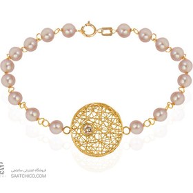 تصویر دستبند طلا زنانه طرح فیوژن دایره با نگین و مروارید کد XB715 