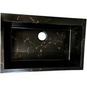 تصویر سینک ظرفشویی گرانیتی لوتوس مدل تک لگن سایز ۸۰×۵۰ مشکی رگه طلایی 