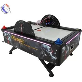 تصویر ایرهاکی کودک مدیوم با نمایشگر دیجیتال دو طرف و گل شمار و زمان شمار مدل croocked Medium children's air hockey with double-sided digital display, goal counter and timer, croocked model