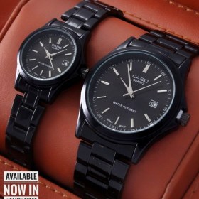 تصویر ست ساعت مچی عقربه ای کاسیو مدل 9121 با بند استیل مشکی 