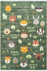 تصویر فرش کودک محتشم طرح جنگل حیوانات کد 25KM0070 زمینه سبز 