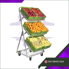 تصویر Wheeled fruit and vegetable stand set with 8 baskets, 2 baskets on each floor 