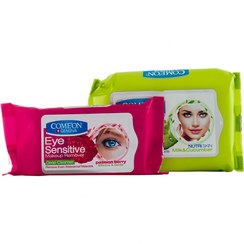 تصویر پک دستمال 20 عددی به همراه دستمال پاک کننده آرایش چشم بسته 10 عددی کامان Comeon Milk Cleanser Wipes And Eye Make Up Remover Wipes