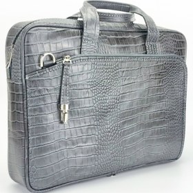 تصویر کیف اداری تمام چرم گاوی مدل مدادی - طوسی 