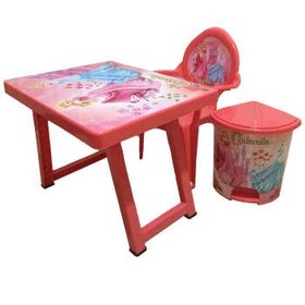 تصویر صندلی و میز تحریر تاشو به همراه سطل پدالی 