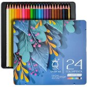 تصویر مداد رنگی 24 رنگ ام کیو آرتیست – جعبه فلزی MQ 24 Color Pencils Artist - metal box