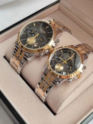 تصویر ست ساعت زنانه مردانه مارک سیتیزن CITIZENسه موتور فعال بند استیل رنگ ثابت - دو رنگ صفحه مشکی زنانه CITIZEN