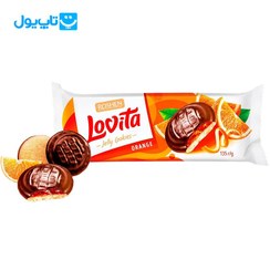 تصویر کوکی ژله ای لاویتا روشن با طعم پرتقال و روکش شکلات 135 گرم Lovita Roshen jelly cookie with orange flavor and chocolate coating 135gr