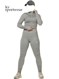 تصویر ست نیمتنه لگ ملانژ فینگردار تمام زیپ ورزشی زنانه Nike Nike womens full zip leg melange leg bra set