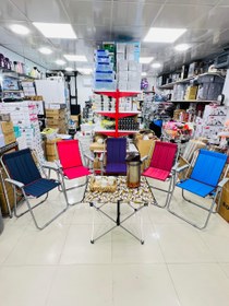 تصویر صندلی تاشو اسکلت فلزی پشت‌دار برزنتی - سورمه ای Canvas folding chair