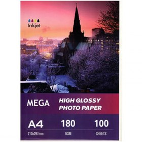 تصویر کاغذ فتوگلاسه 180 گرم ضد آب مگا سایز A4 MEGA A4 Photo Glossy Paper 180gsm 100sh