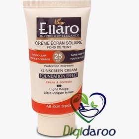 تصویر کرم ضد آفتاب الارو رنگی مناسب انواع پوست SPF25 Ellaro sunscreen Tinted for all skin types foundation effect SPF25 cream 40ml