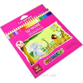 تصویر مداد رنگی 24 رنگ وک جعبه مقوایی Woke 6 Colors Pencil