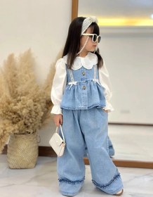 تصویر سه تیکه جین دخترونه بچگانه Three-piece denim suit for little girls