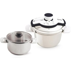 تصویر زودپز دوقلو عرشیا مدل PR116-1997 استیل ترک Arshia twin pressure cooker model PR116-1997