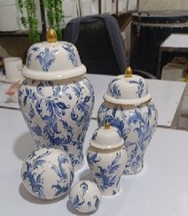 تصویر جینجر جار قلم ابی طرح گل 