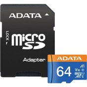 تصویر کارت حافظه microSDXC & adapter ای دیتا مدل UHS-I U1 - Class 10-100MB/s ظرفیت 64 گیگابایت ADATA microSDXC memory card & adapter UHS-I U1 model - Class 10-100MB/s capacity 64 GB