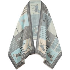 تصویر شال موهر هرمس Cashmere Equestrian Horse Wrap آبی 