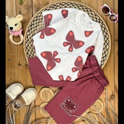 تصویر تیشرت شلوارک دخترانه طرح پروانه 