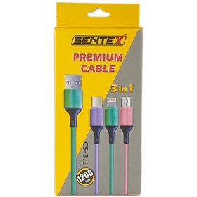 تصویر کابل تبدیل USB به microUSB/ لایتنینگ /USB-C سنتکس مدل CS-3.1 طول 1 متر SENTEX