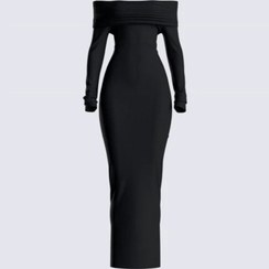 تصویر لباس مجلسی بلند یقه قایقی (آف شولدر) 