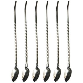 تصویر قاشق شربت خوری مدل نی دار کد AS77 مجموعه 6 عددی - استیل 