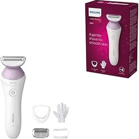 تصویر Philips Lady Shaver Series 6000 ریش تراش مرطوب و خشک بی سیم با 4 لوازم جانبی ، دستکش لایه برداری بدن ، اتصال شانه (مدل BRL136/00) Philips Lady Shaver Series 6000 Cordless Wet and Dry Shaver with 4 Accessories, Body Exfoliating Glove, Comb Attachment (Model BRL136/00)