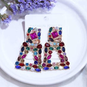 تصویر گوشواره فشن رنگی آویزدار مدل رنگین کمان کد 248 Colorful fashion earrings with rainbow model code 248