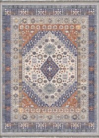 تصویر فرش ماشینی مدما مدل دماوند طرح وینتیج رنگ آبی قابل شستشو در لباسشویی Modema vintage carpet | two layers & laundry washable