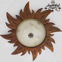 تصویر لوستر چوبی سقفی دارکار مدل خورشیدی بزرگ با ۳ لامپ 