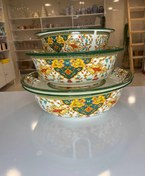 تصویر کاسه لعابی - گل نارنجی سبز / ۴۰ Enamel basin bowl