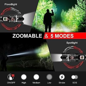 تصویر POSLANI Flashlights LED high lumens Rechargeable XHP70.2 Super Bright 30000 lumens Flashlight, High Power Tactical Flash Light, zoomable Handheld Flashlights for Emergency Camping Gift 