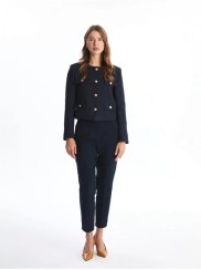 تصویر ژاکت توید زنانه بافت دار اورجینال مشکی برند LC Waikiki 