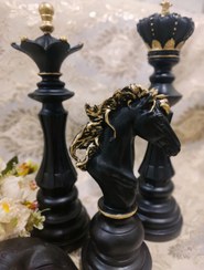 تصویر ست دکوری مهره های شطرنج ۳ عددی طرح چوب 