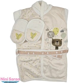 تصویر حوله نوزاد مامز کیوتی طرح خرس کارتونی رنگ کرم - خرید مستقیم از تولیدی moms cutie