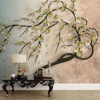 تصویر پوستر دیواری سه بعدی طرح شاخه درخت و شکوفه 