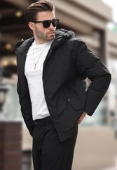 تصویر کاپشن مردانه مدمکست مدل E7238 سایز S با کلاه پلی استر سیاه 