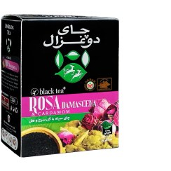 تصویر چای سیاه خارجی " طعم دار بهارنارنج و گل سرخ " دوغزال - ( چای شکسته و سی تی سی CTC پاکتی ) دستچین شده از مزارع چای سیلان، حاوی گلبرگ های گل سرخ و تکه های هل ( 100 گرمی ) 