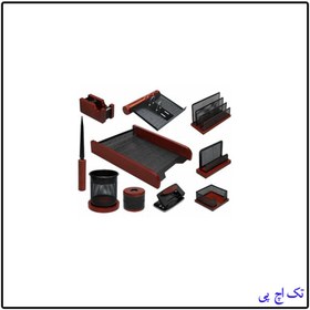 تصویر ست اداری رومیزی 8 تکه مدل چوب و فلز 