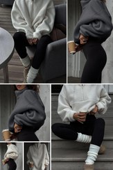 تصویر جوراب شلواری تو کرکی وارداتی رنگ مشکی - مشکی Thermal fleece-lined leggings/tights