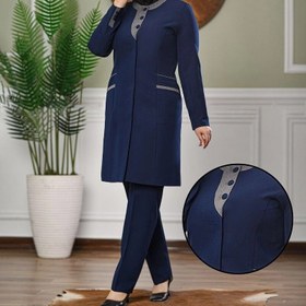 تصویر مانتو شلوار اداری ترکیبی سایز ۱ تا ۴ رنگ مشکی، طوسی، سورمه ای، نوک مدادی 