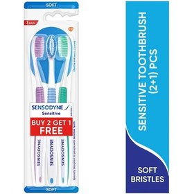 تصویر مسواک سنسوداین، مدل Sensitive(حساس)، برس نرم، 3 عددی SENSODYNE SENSITIVE BUY2 GET 1 FREE