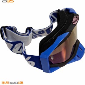 تصویر عینک موتور سواری کراسی 100% رنگ آبی مدل BLUE 102 Blue 100% cross motorcycle riding glasses model BLUE 102