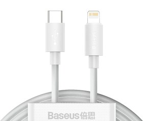 تصویر پک 2 عددی کابل تبدیل USB-C به لایتنینگ بیسوس مدل Simple Wisdom طول 1.5 متر Baseus Simple Wisdom Data Cable Kit Type-C to iP PD 20W (2PCS/Set 1.5m White